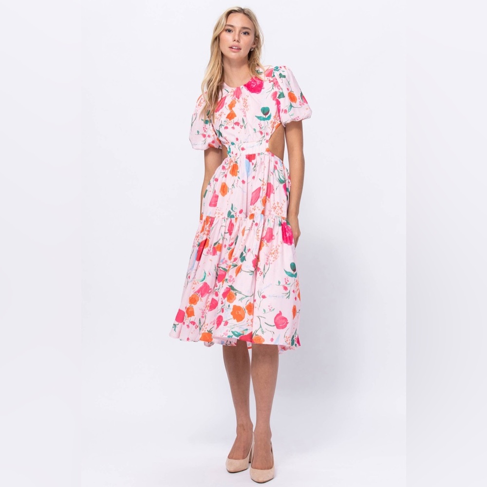 Pink Floral Midi Dress